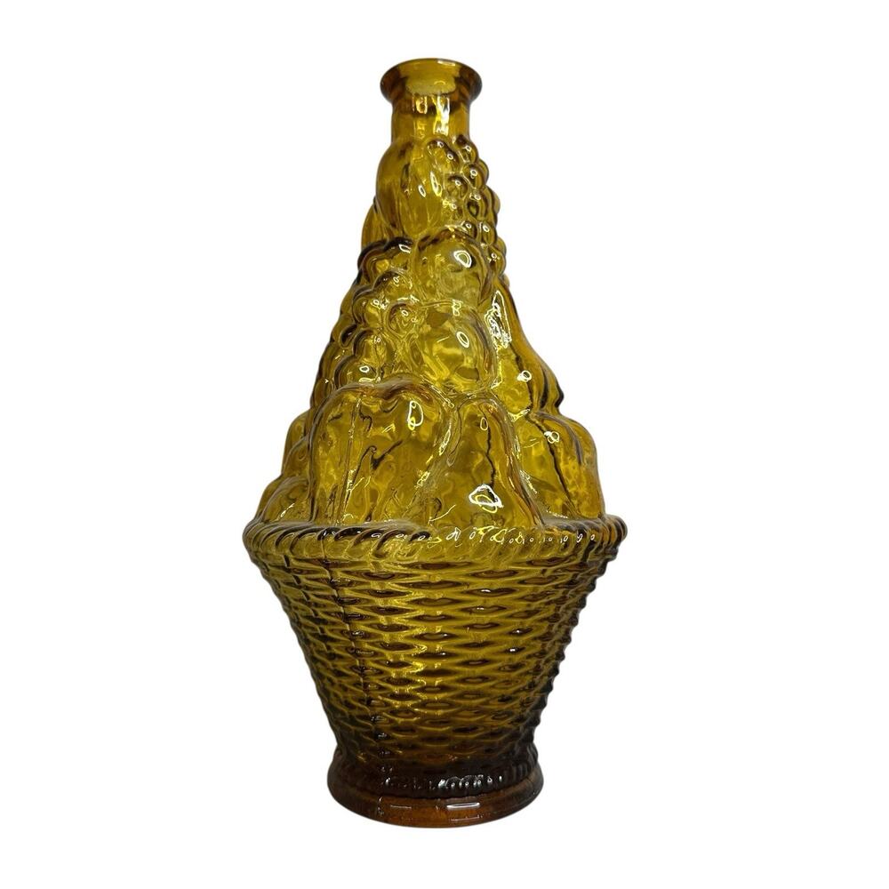 Vintage Empoli Decanter Bottle Only Fruit Mid Century Made Italy Art Glass Amber